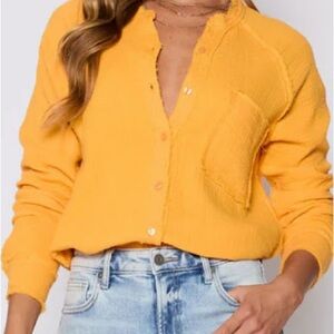 Women's Bright Yellow Button Down Shirt